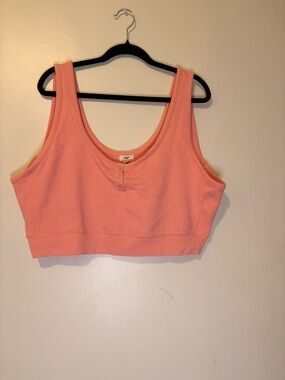 Aerie Restart Cropped Fleece Tank Top Coral Pink XXL Button Front Lounge Athleis